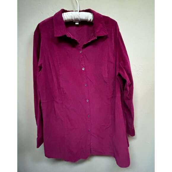 J. Jill Women's 2X Button Down Long Sleeve Corduroy Shirt Burgundy/Red Casual